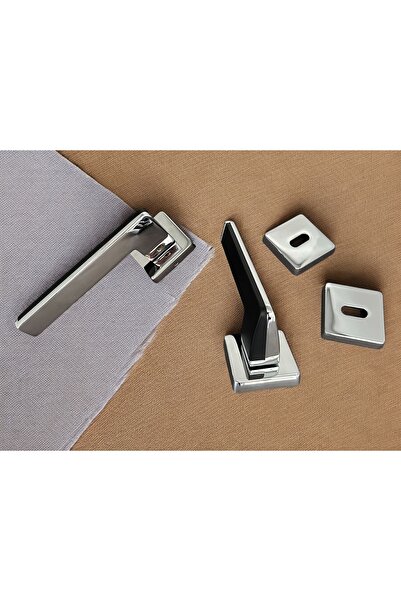 KOLDOOR Duo Zamak ZK06 Negru Mat Crom Pătrat Rozetă Mâner Ușă Cameră Culoare ...