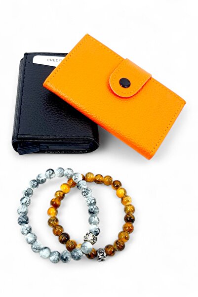 SürLaz Orange Vegan Leather Accordion Card Holder Black Mechanical Card Holde...