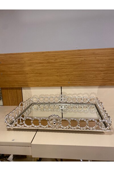 PLUS HOME TEPSİ DEKORATİF DÖKÜM PİRİNÇ DİKDÖRTGEN GÜMÜŞ 44X33 CM