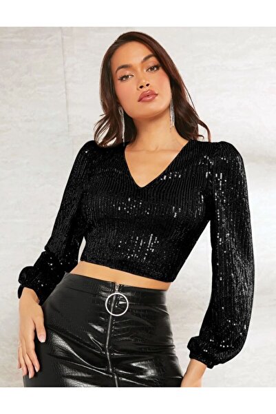 Styling Park Uzun Kol V Yaka Payet Bluz