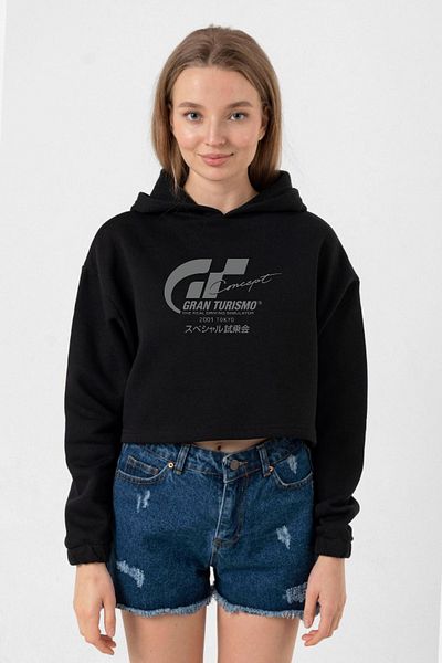 Tshirthane Black Hoodie Crop Women's Concept Gran Turismo