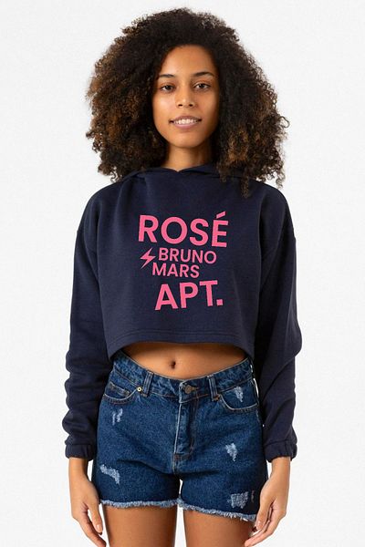 Tshirthane Blackpink Rose Bruno Mars Apt Navy Blue Women's Crop Hoodie