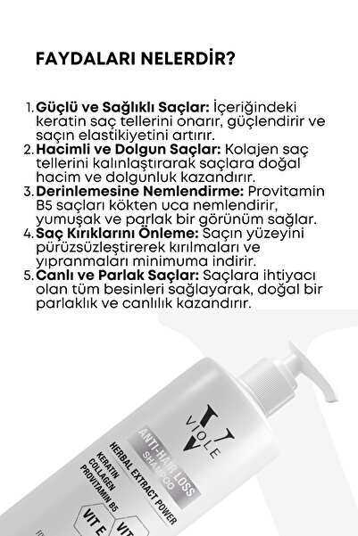 VIOLE BEAUTIES Şampuan Ve Saç Bakım Kremi Set Saç Dökülmesine Karşı Keratin Besleyici Yenileyici Organik Şampuan