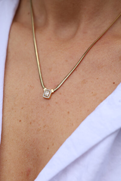 Yenigün Kuyumculuk 14 Ayar Altın Baget Taşlı Balıksırtı Kolye