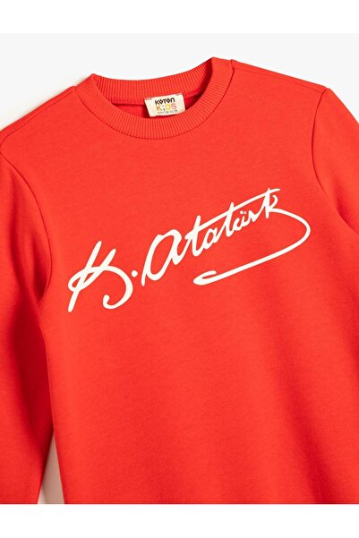 Koton Atatürk signiertes Sweatshirt „To Knowledge“ mit langen Ärmeln und Biker-Kragen