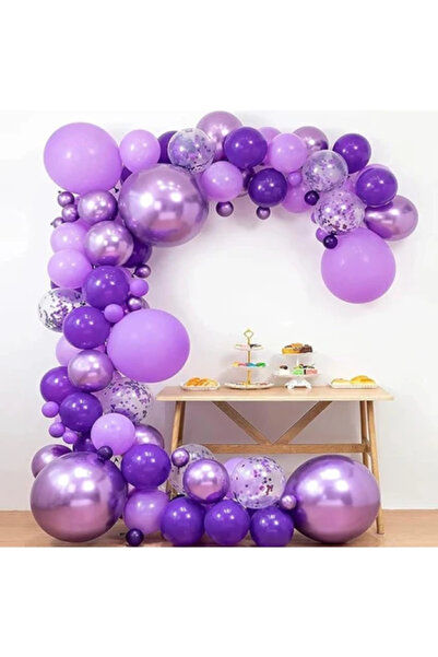 BALON DİYARI 40 Adet Lila - Mor - Beyaz - Şeffaf Konfetili, Balon Kaliteli Balon Seti