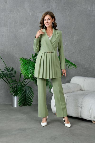 nodilife Women's Pleated Suit with Buckle Detail Fat Green