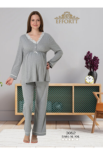 Effortt Maison Mila Dantel Detaylı Pamuklu Lohusa Pijama Takımı