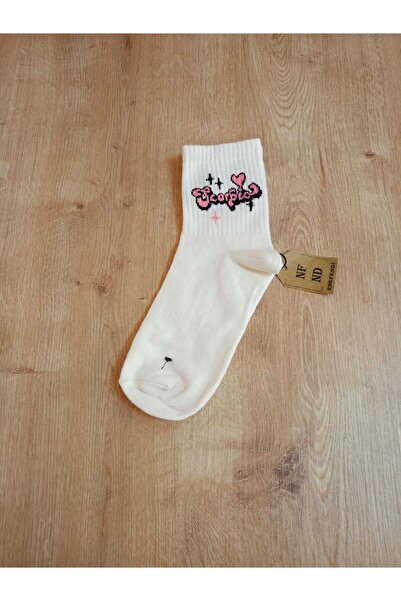 ENEFENDİ Екру кремави памучни дамски чорапи с шарки - 36-40