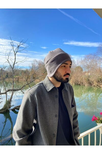 Cosy Club Shop Erkek Gri Kulak Koruyuculu Kışlık Soğuk Geçirmez Outdoor Sıcak Tutan Iç Dış Polar Bere