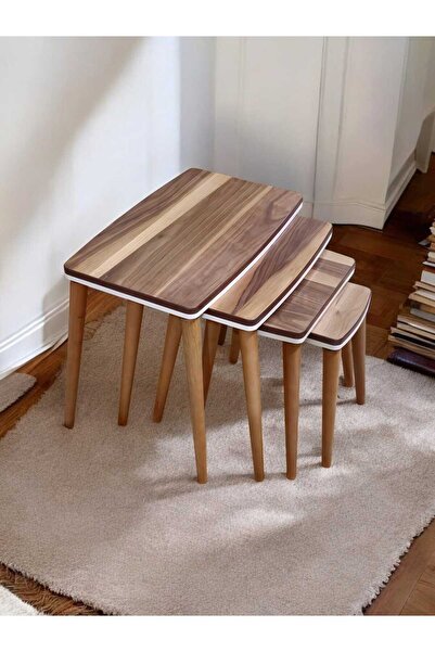 Babysoft İnci Serisi 4lü Zigon Sehpa 1. Sınıf Ceviz Kaplamalı Çift kat MDF