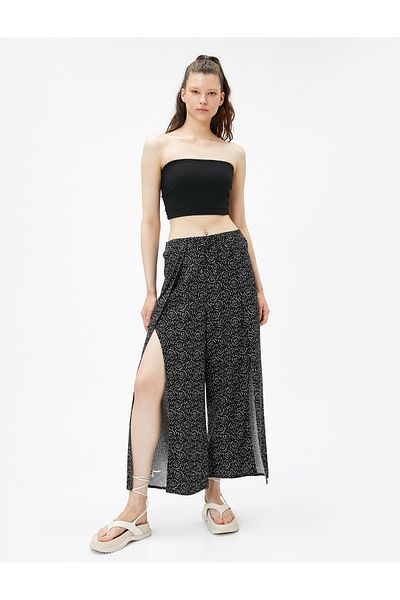 Koton Wide Leg Trousers with Slits and Tie Detail Linen Blend