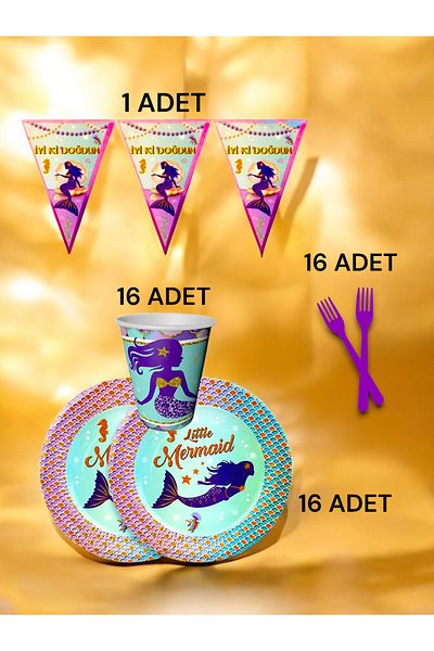 VibeHome Mermaid Themed S Pack for 16 - Birthday Party and Fun Events