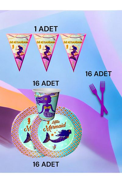 VibeHome Mermaid Themed S Pack for 16 - Birthday Party and Fun Events