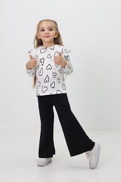 MİNİKANKA Guipure Fabric and Heart Print Shoulder Flywheel Spanish Leg Leggings Set for Girl 4-12 Years Old