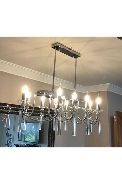 yıldırımavize 10-Piece Countess Dining Table - Chandelier Is Chrome, Full Assembly