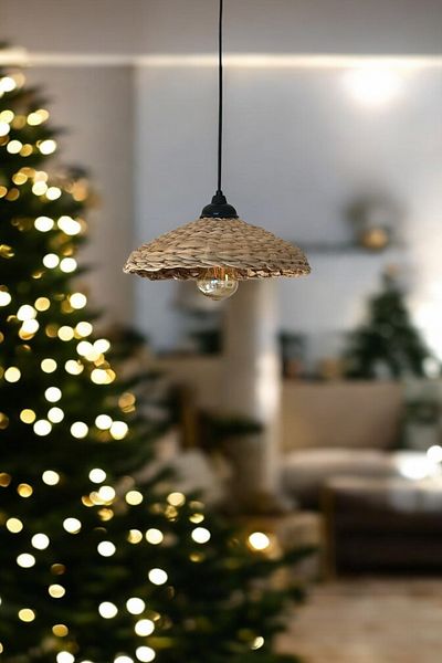 AFRALYAHOME 32 cm Bohemian Rustic Chandelier - Straw Scandinavian Hat (White Sensitive Included) Quantity Price