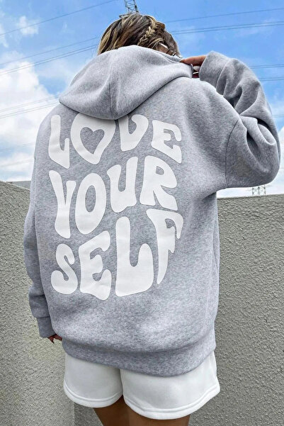 Wish BF Love Your Self cu imprimeu supradimensionat cu glugă Hanorac - 3 fire...