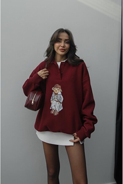 Havoş Teddy mikina s klaretovým červeným kloboukem