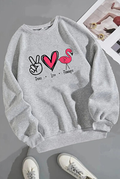 Wish BF سويت شيرت موناكو فلامينجو رمادي مطبوع للجنسين