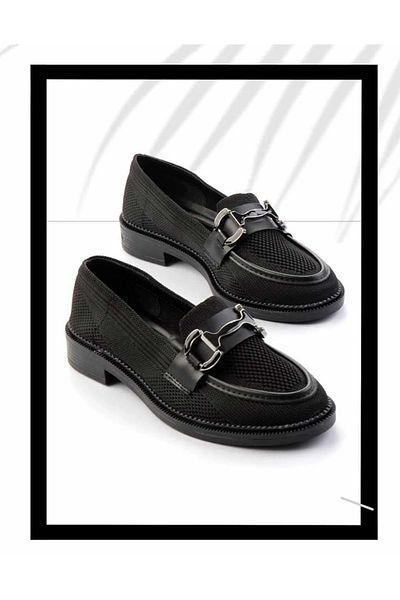 KOCAMANLAR Feles Buckle Detailed Knitwear Loafer Women's Ballerina Shoes BLACK