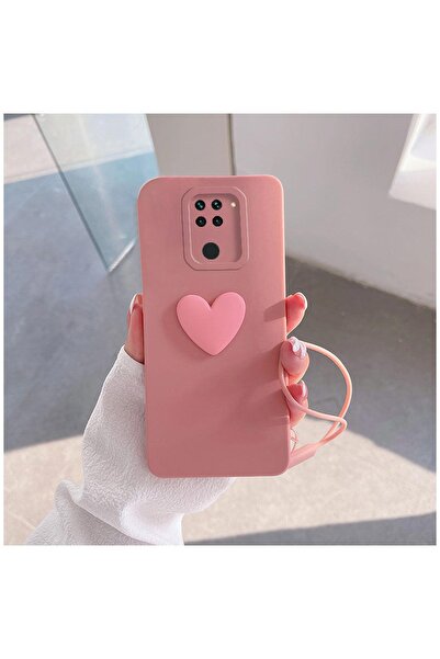 Pro Aksesuar Xiaomi Redmi Note 9 Pro Uyumlu Kılıf 3D Kalpli Silikon Kılıf Pembe
