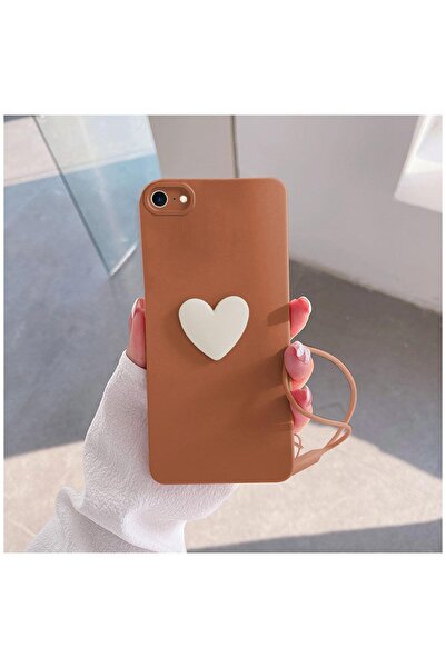 Zebana Apple iPhone Se 2022 Compatible Case Heart Love Silicone Case Brown