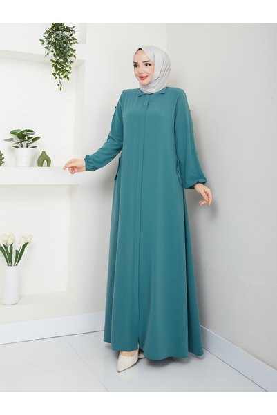 MODA ESRE FASHION Tesettür Gi̇yi̇m Mevlana Sports Ferace Sleeves with Pleats, Buttons, and a Pleated Pocket on the Back with a Cover