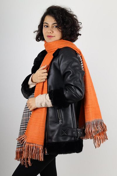 MinaCarin Eșarfă de lână cu model în carouri, portocaliu, iarnă