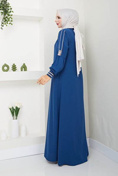 MODA ESRE FASHION TESETTÜR GİYİM FERACE  KREM RENK BİYELİ KOLU PATLI MANŞET RİBANALI