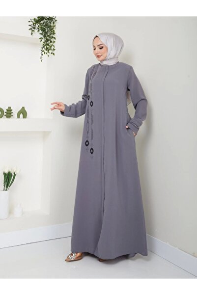 Neva Style Taş Detaylı Büyük Beden Ferace