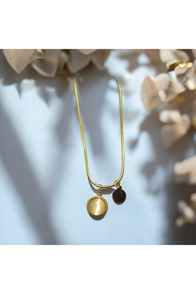 feyza collection Sedefli Charm Gold Çelik Kolye