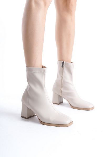 Moda Değirmeni Beige Skin Women's Stretch Skin Front Square Side Zipper Boots Bg1001-116-0009