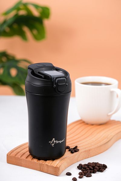 Penguen Thermos Mug 400 ml - Stainless Steel with Straw and Direct Drinking Lid