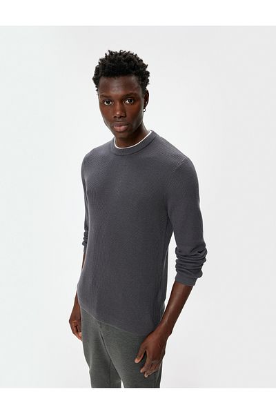 Koton Crew Neck Cotton Long Sleeve Basic Knitwear Sweater