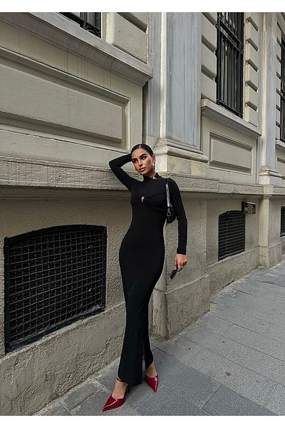 Bak'ap Rochie midi cu detalii din tul negru