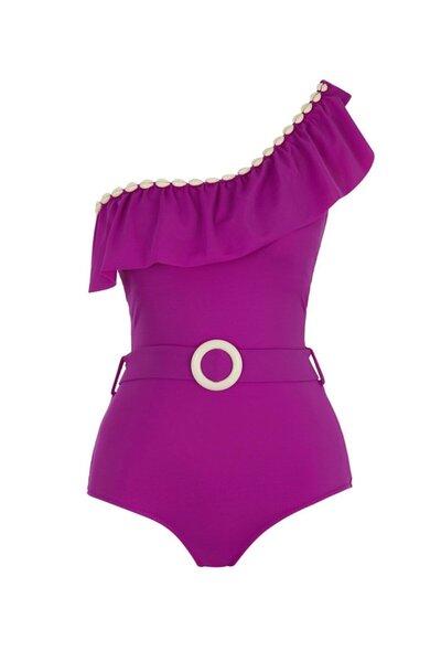 SAILOR moda One Shoulder Seashell Belted Swimsuit Slr 305
