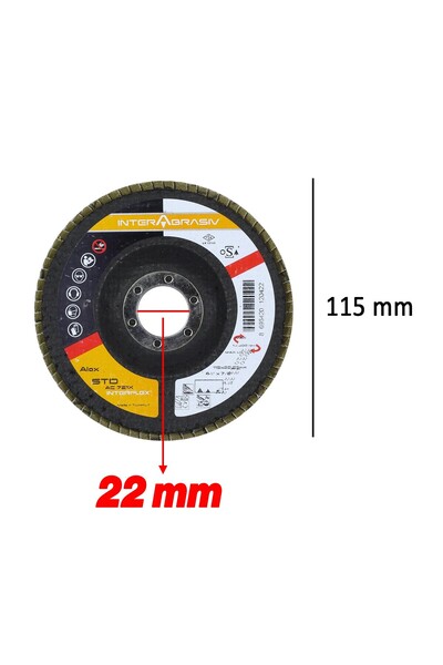 Badem10 Avuç İçi Taşlama Flap Disk Zımpara Çapı 115 mm 60 Kum Zımparalama Taşı Göbek 22 mm