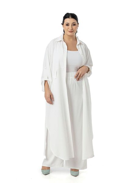 DISENTIS MODEST Set cămașă și pantaloni lungi albe - mărime mare