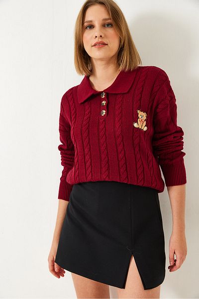 Bianco Lucci Pulover de damă din tricot cu nasturi brodate cu ursuleț 60351375