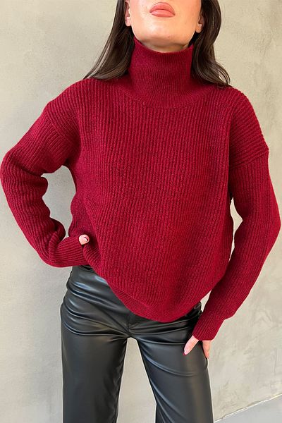 Seda Yalçın Atelier Burgundy Turtleneck Striped Sweater