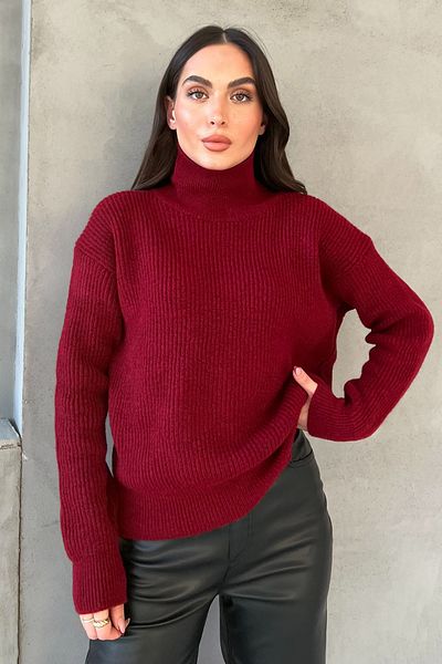 Seda Yalçın Atelier Burgundy Turtleneck Striped Sweater
