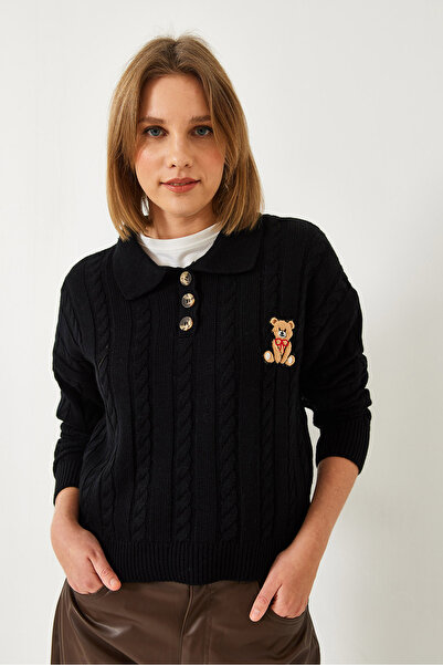 Bianco Lucci Pulover de damă din tricot cu nasturi brodate cu ursuleț 60351375