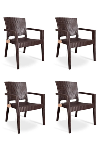 ZİYNET HOME Rattan Sandalye 4 Adet Rattan Victor Kollu Sandalye Koltuk 4'lü S...