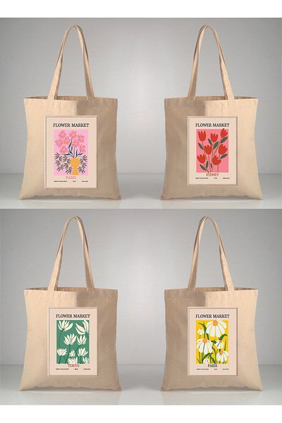 MODA Flower Passage Flower Market Printed Raw Cloth 35X40 Ecru Shoulder Bag