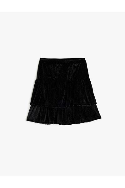 Koton Comfortable Fit Velvet Mini Skirt with Elastic Waist