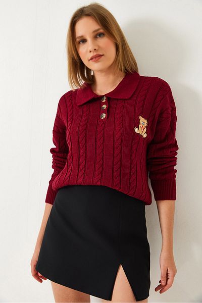 Bianco Lucci Pulover de damă din tricot cu nasturi brodate cu ursuleț 60351375