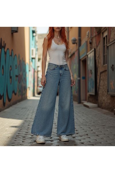ENZİM JEANS Blugi largi, 100% bumbac, pentru femei