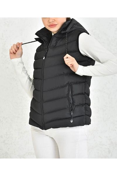 Fashionbox Women's Gel Padding Detachable Hooded down Vest