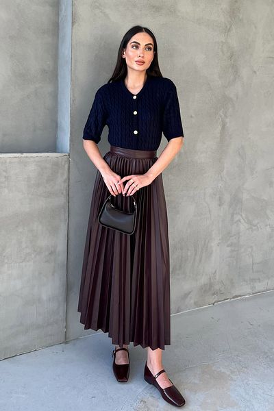 Seda Yalçın Atelier Burgundy Pleated Midi Leather Skirt